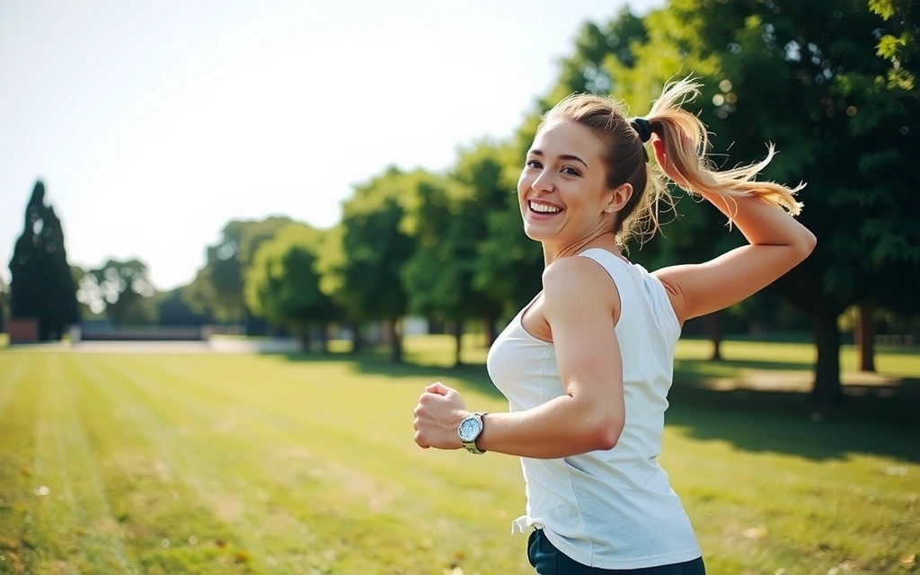 Szczęśliwa Magda spacerująca po parku, pełna energii.