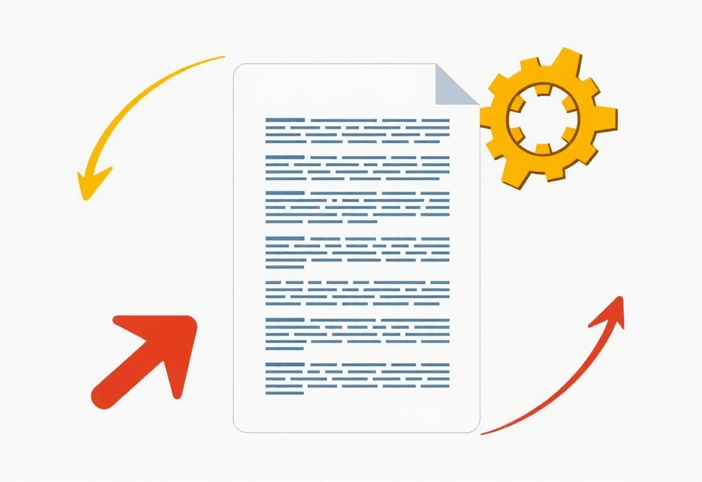 Strona z dokumentem i strzałkami symbolizującymi zmiany