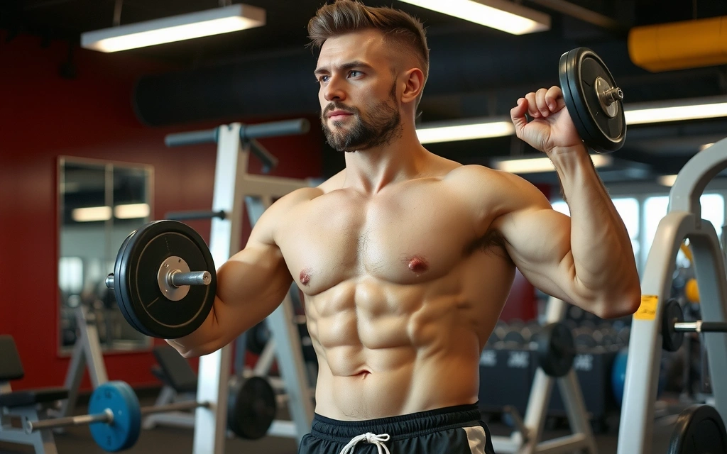 Mężczyzna trenujący na siłowni, symbolizujący budowanie masy mięśniowej