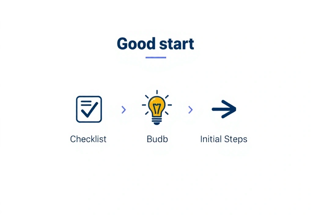 Zestaw startowych ikon symbolizujących początek